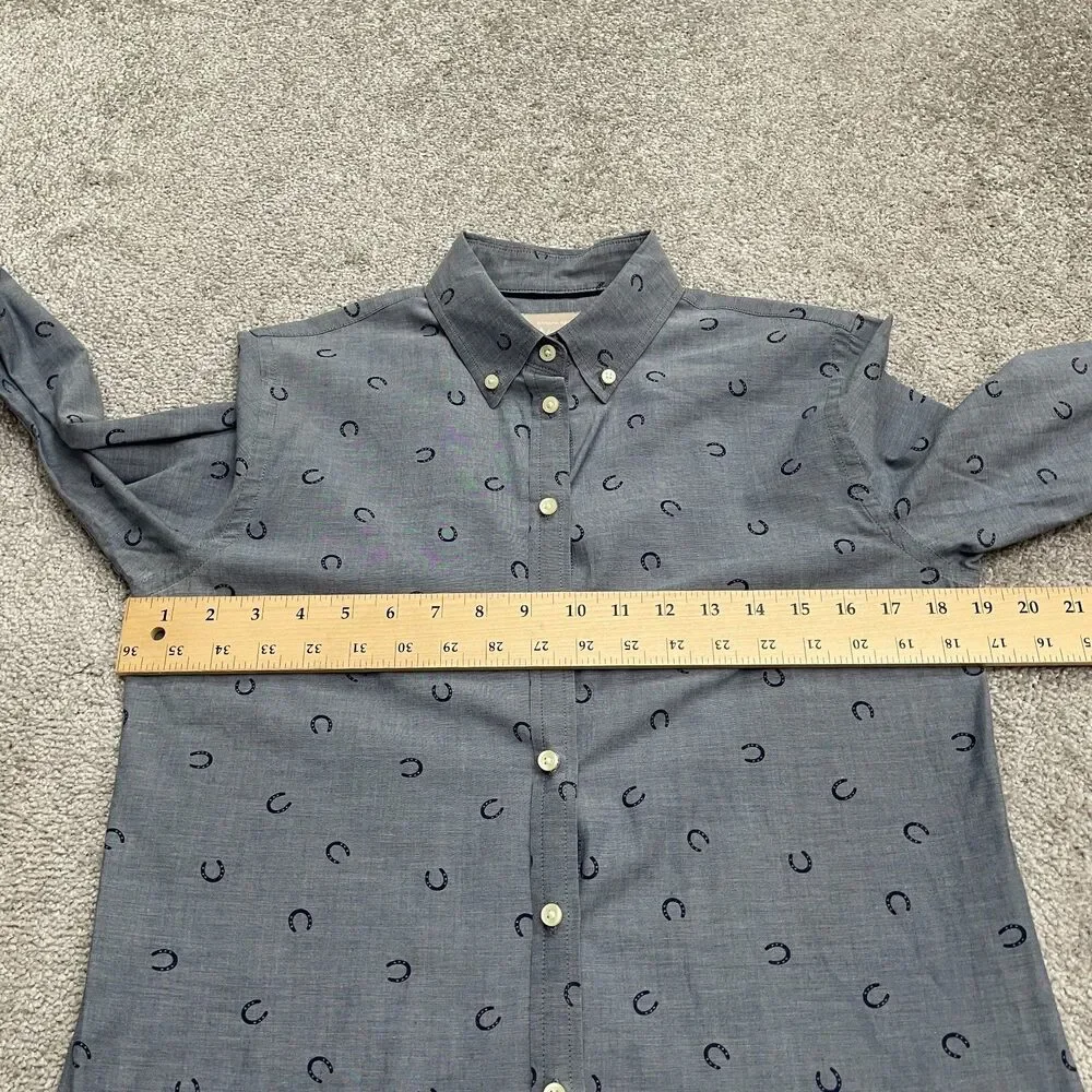 Banana Republic Soft Wash Chambray Shirt Men Small Blye Western Horse Shoe Print